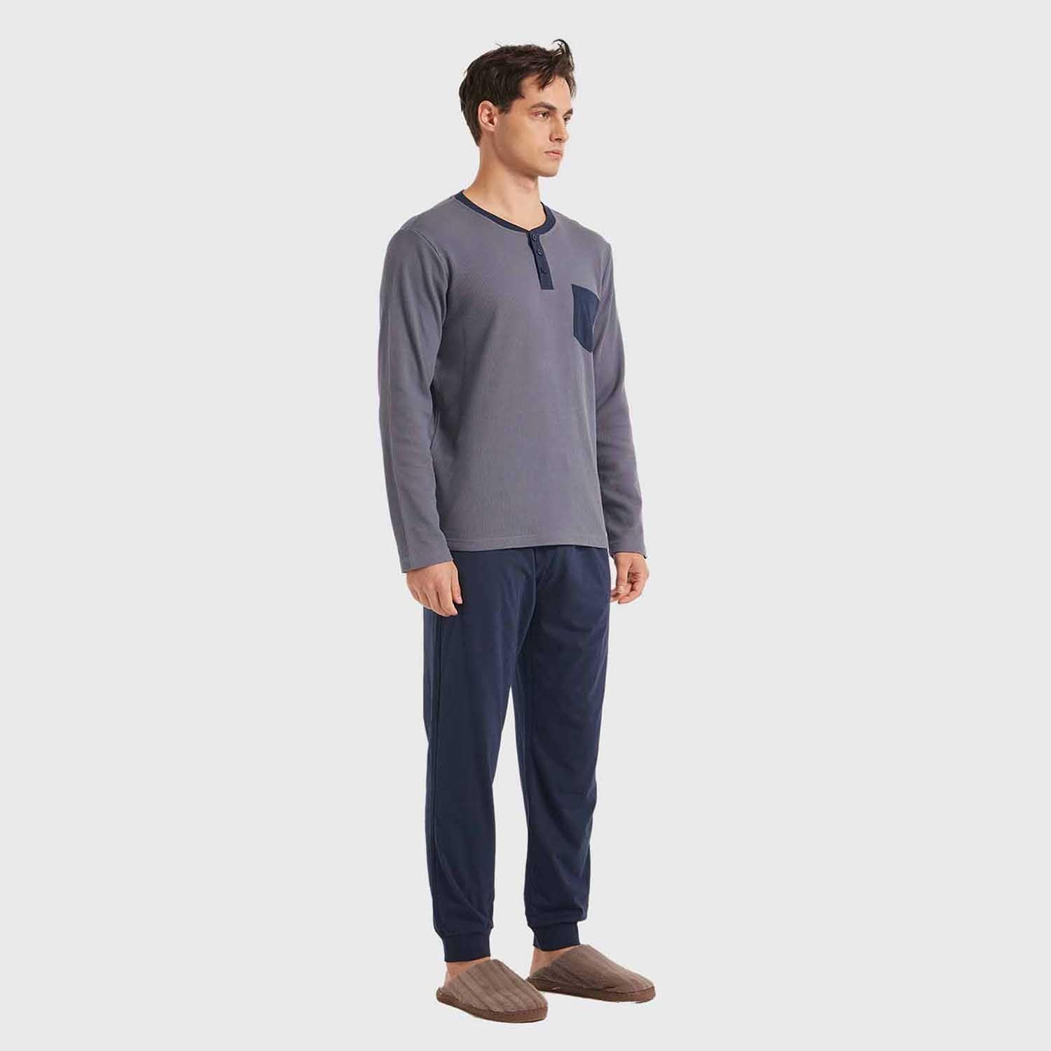 Pijama Hombre Con Pata Y Botón Azul-1