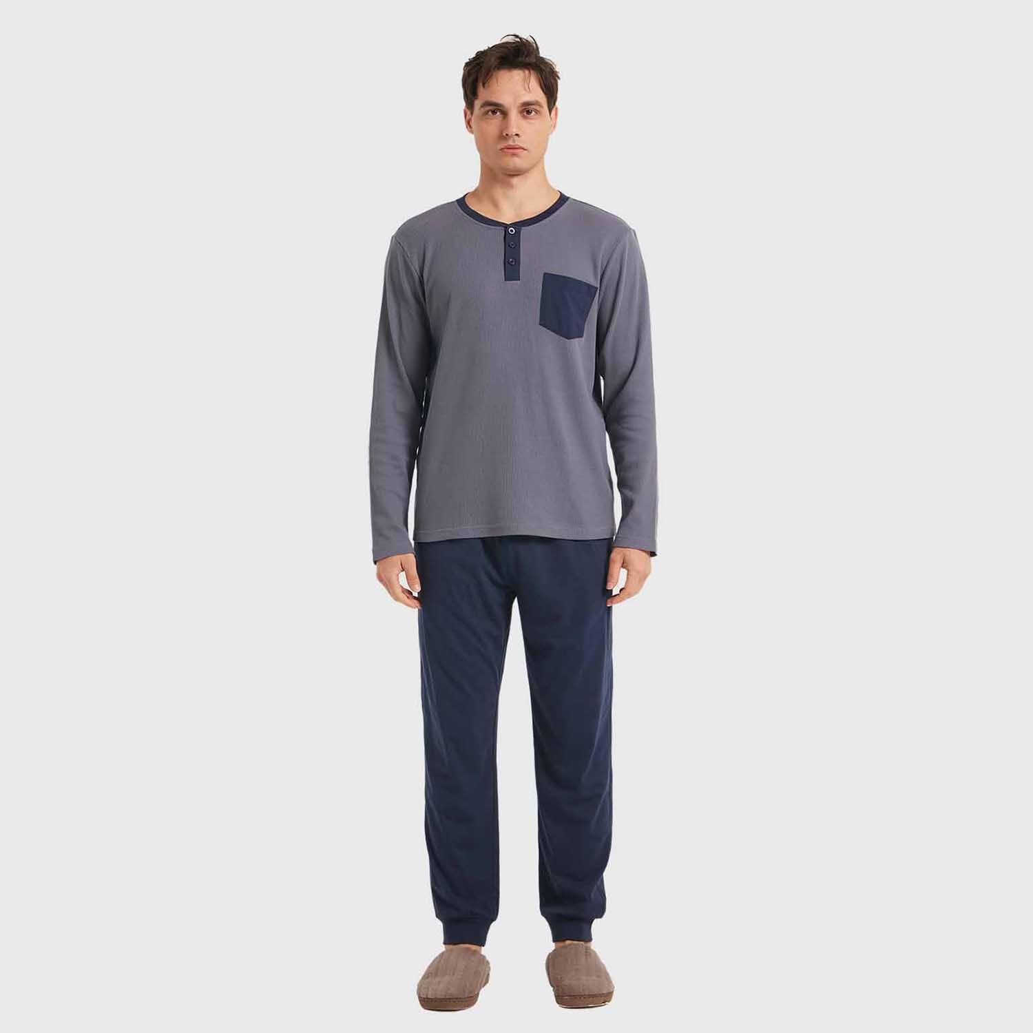 Pijama Hombre Con Pata Y Botón Azul-3