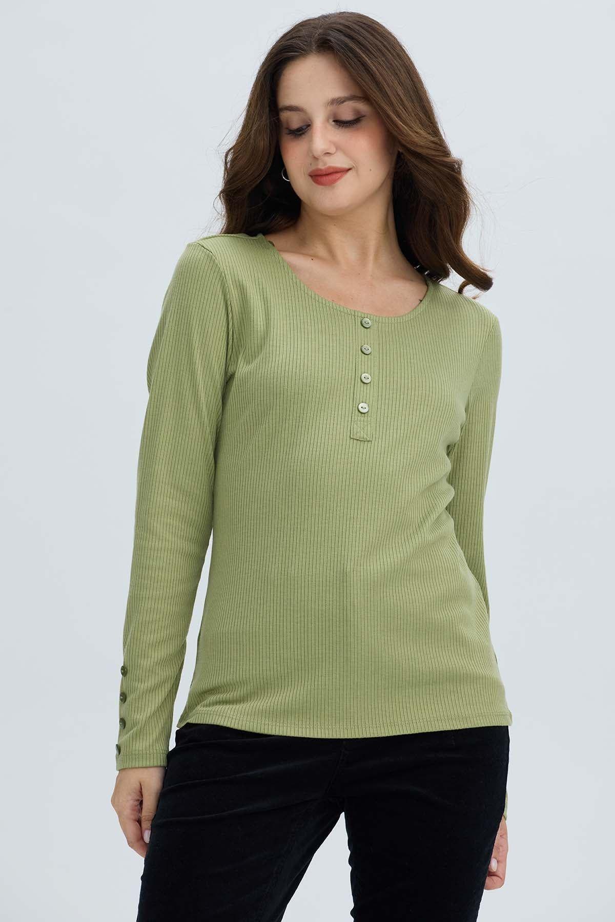Polera Mujer Botón Rib lisa Verde Musgo-1