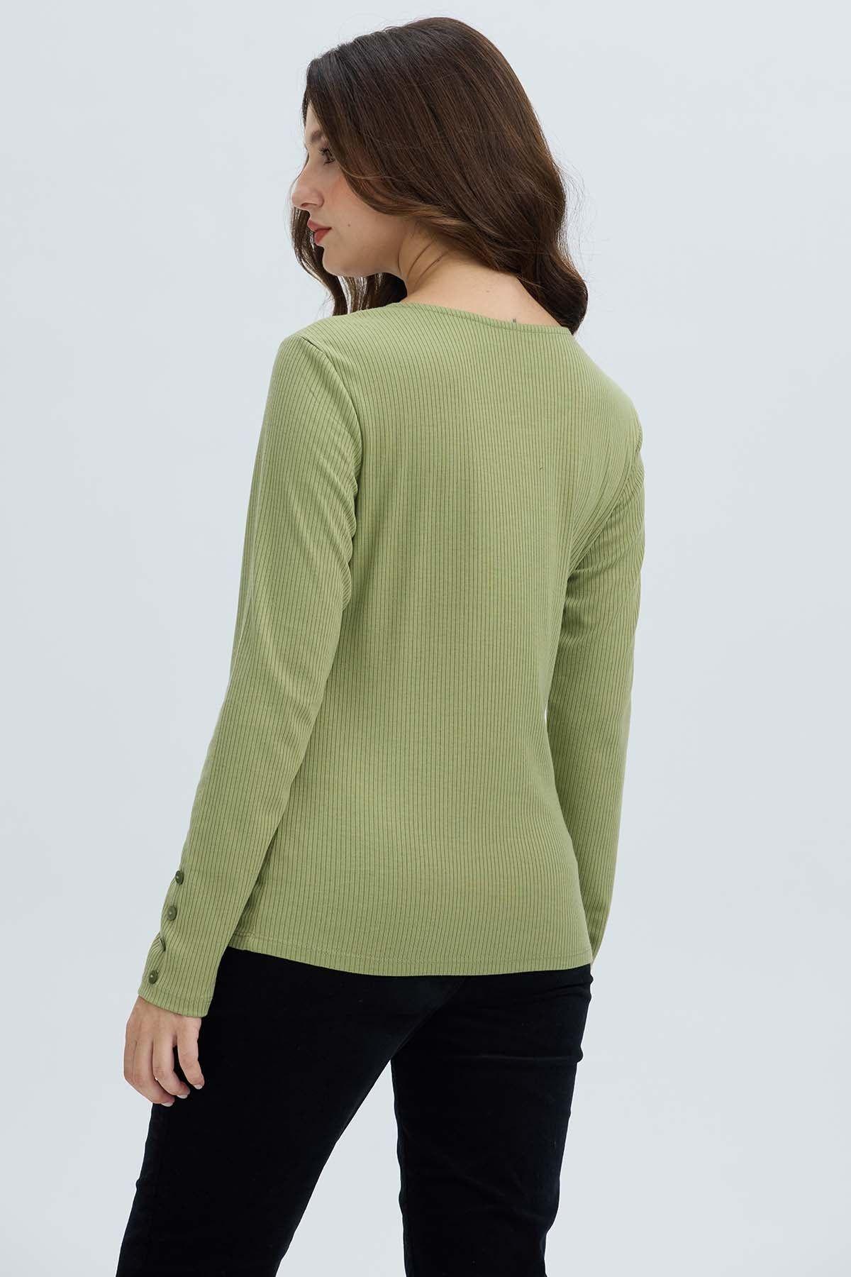 Polera Mujer Botón Rib lisa Verde Musgo-2
