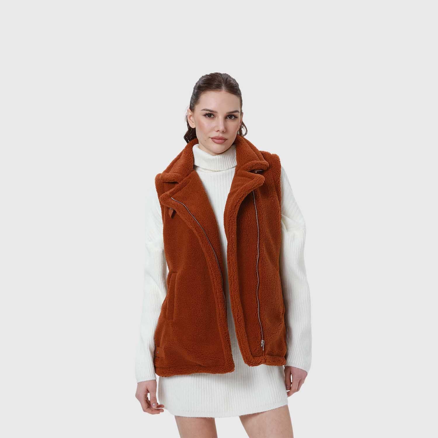 Polar Mujer Corderito Hebilla Camel Oscuro-3