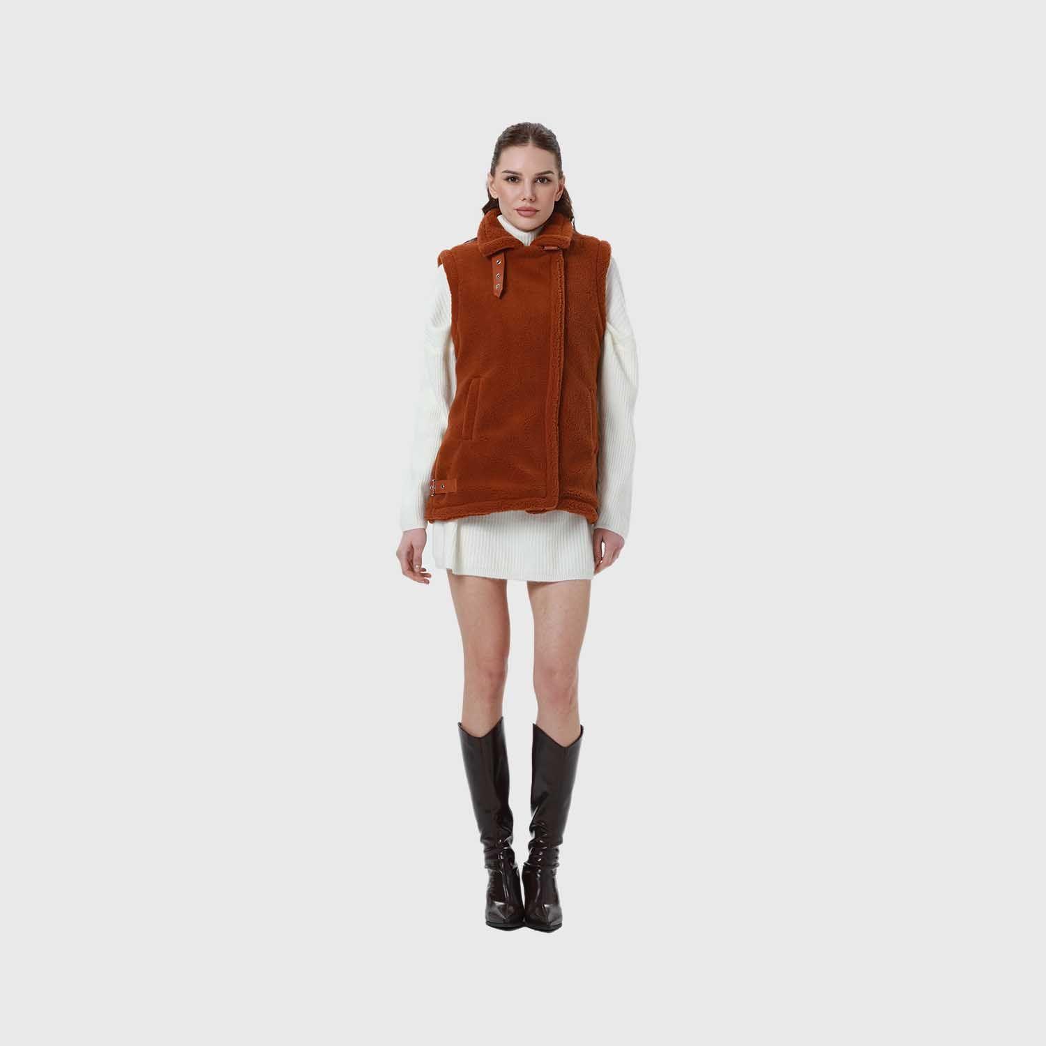 Polar Mujer Corderito Hebilla Camel Oscuro-6