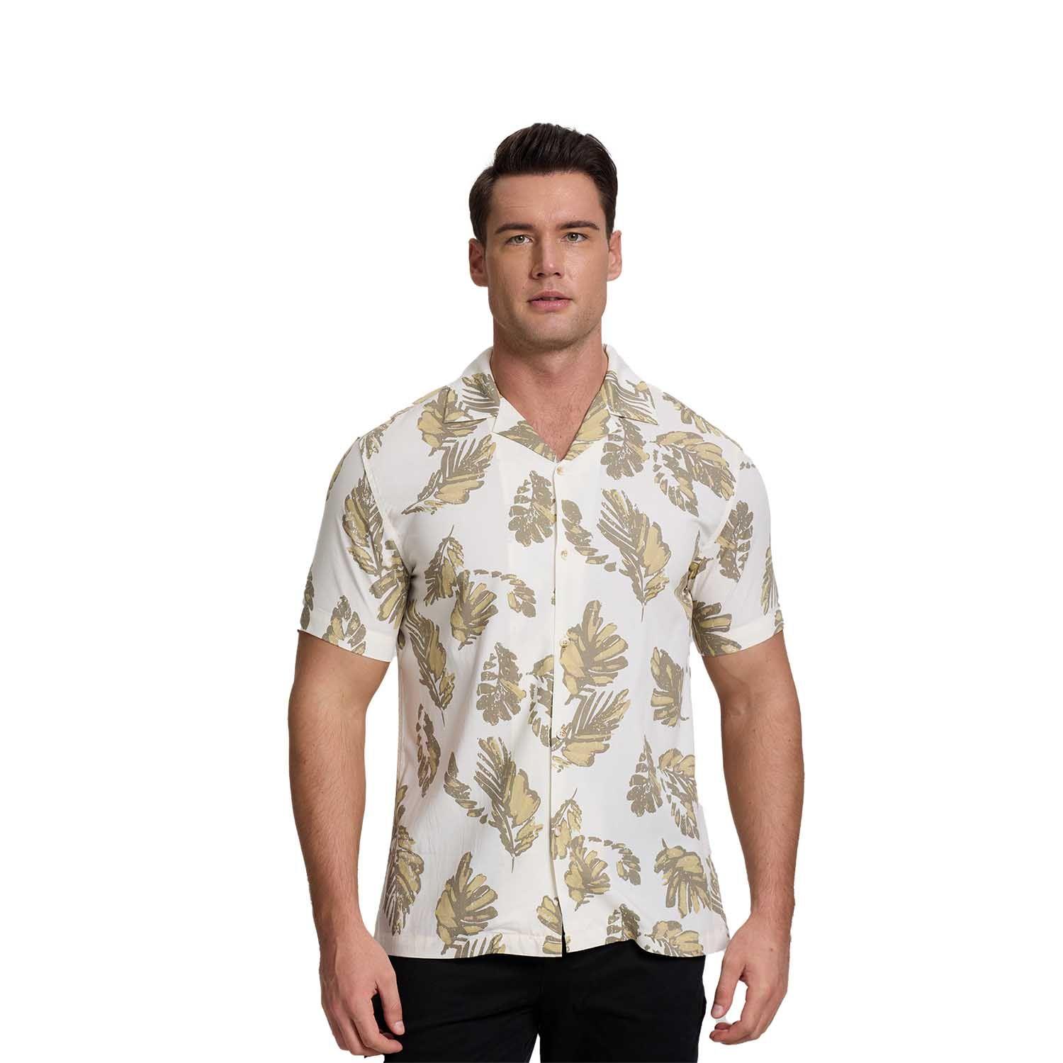 Camisa Hombre Print Hojas Blanco Fashion's Park-0