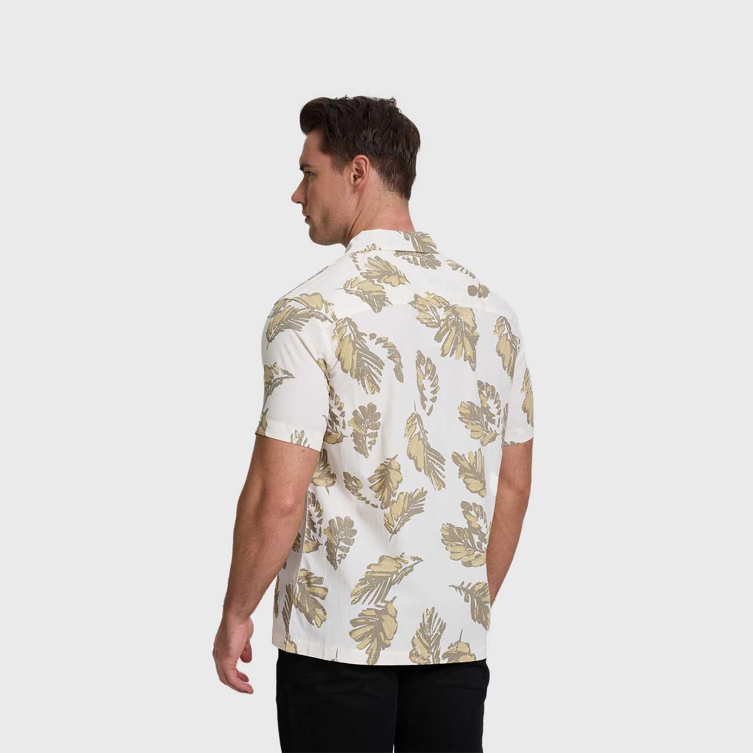 Camisa Hombre Print Hojas Blanco Fashion's Park-2