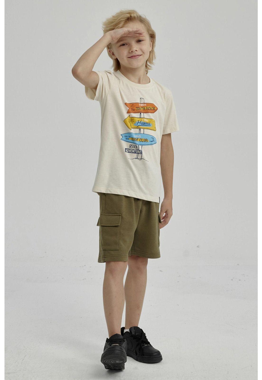 Bermuda Niño Franela Con Parche Verde Militar-3