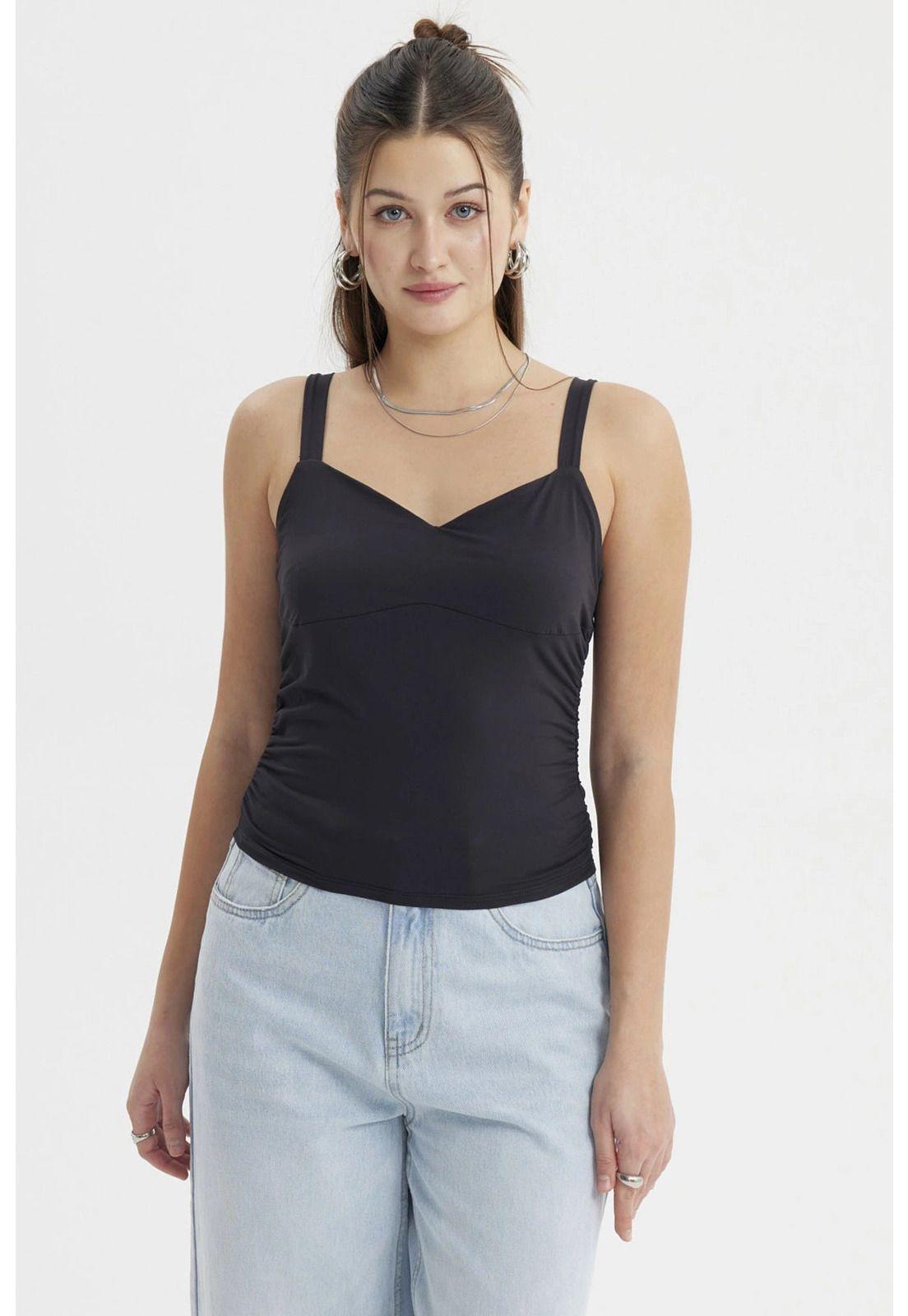 Polera Mujer Escote Cuadrado Negro- ll-0