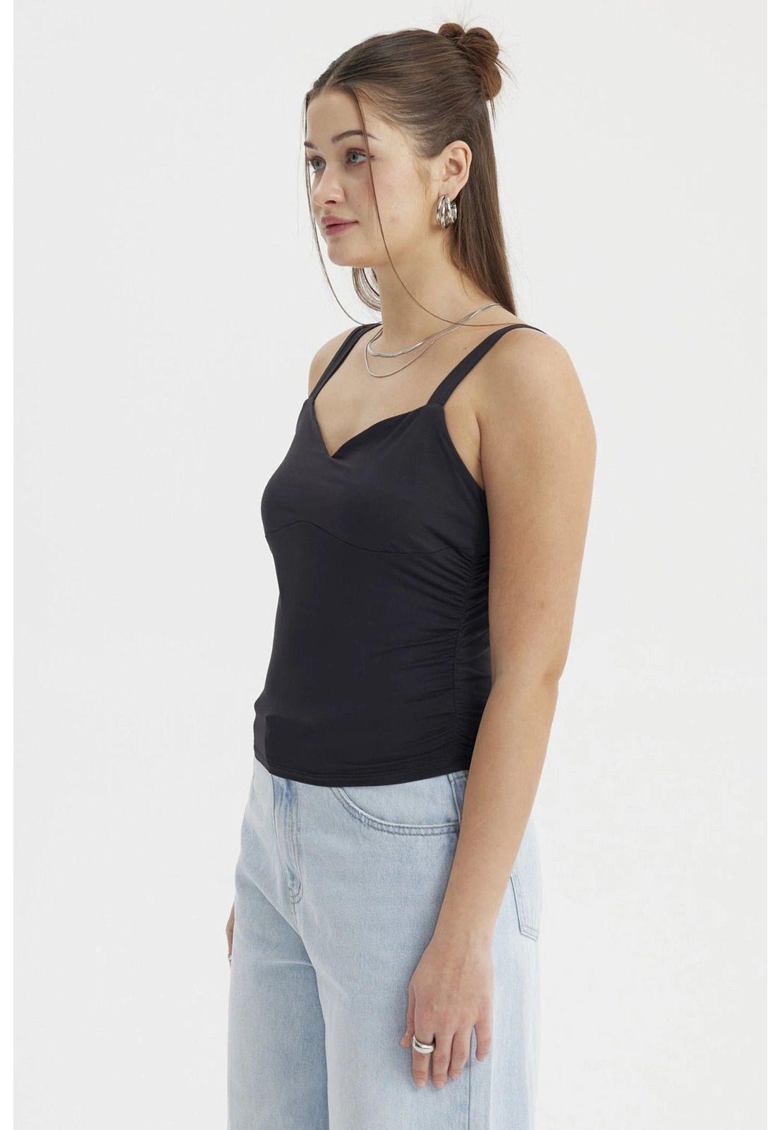 Polera Mujer Escote Cuadrado Negro- ll-1