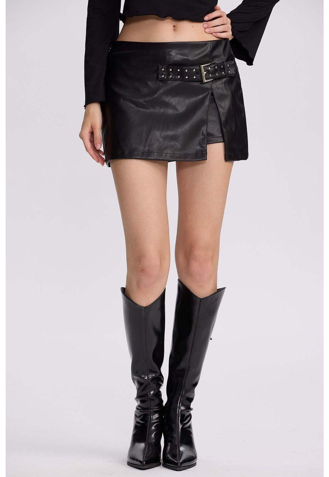 Falda Mujer Short Cinturón Negro-0