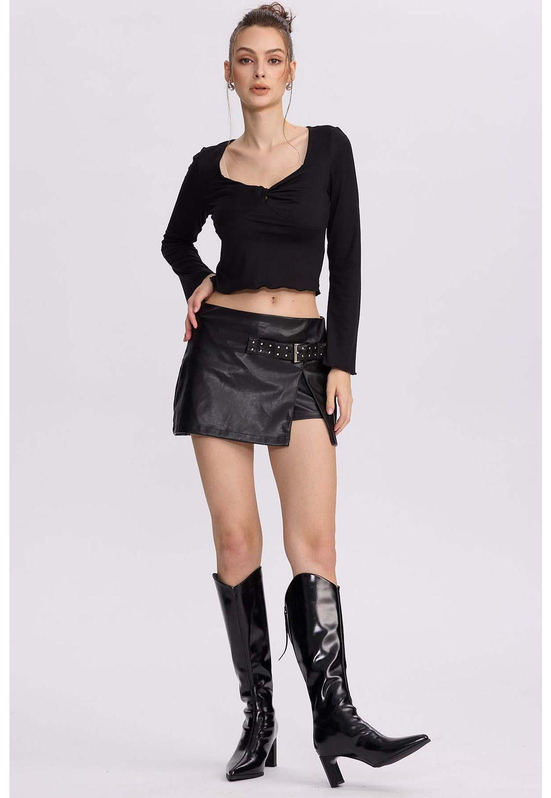 Falda Mujer Short Cinturón Negro-3