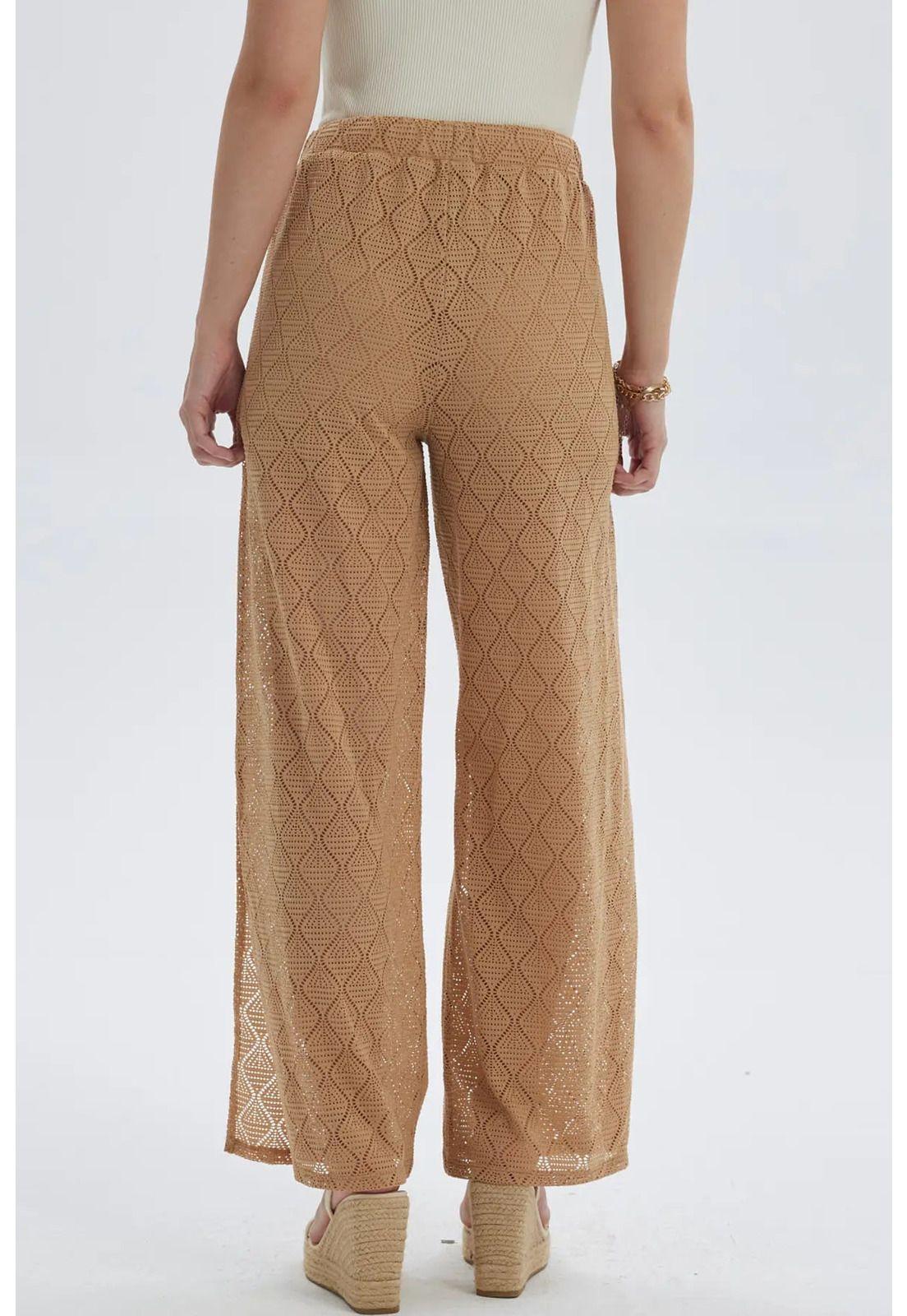 Pantalón Mujer Calado Abertura Pierna Camel-2