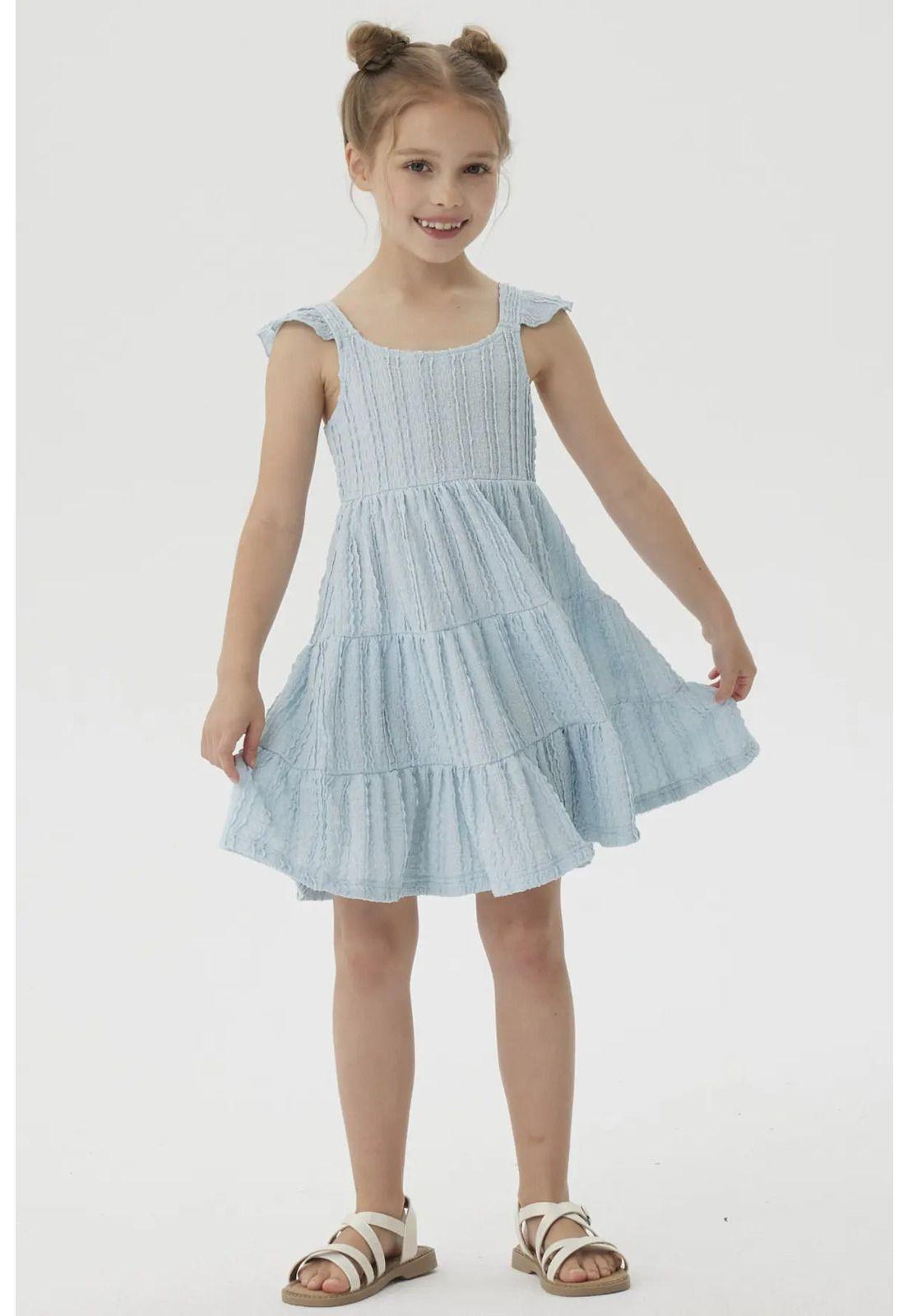 Vestido Niña Textura Y Vuelos Verde Agua-0