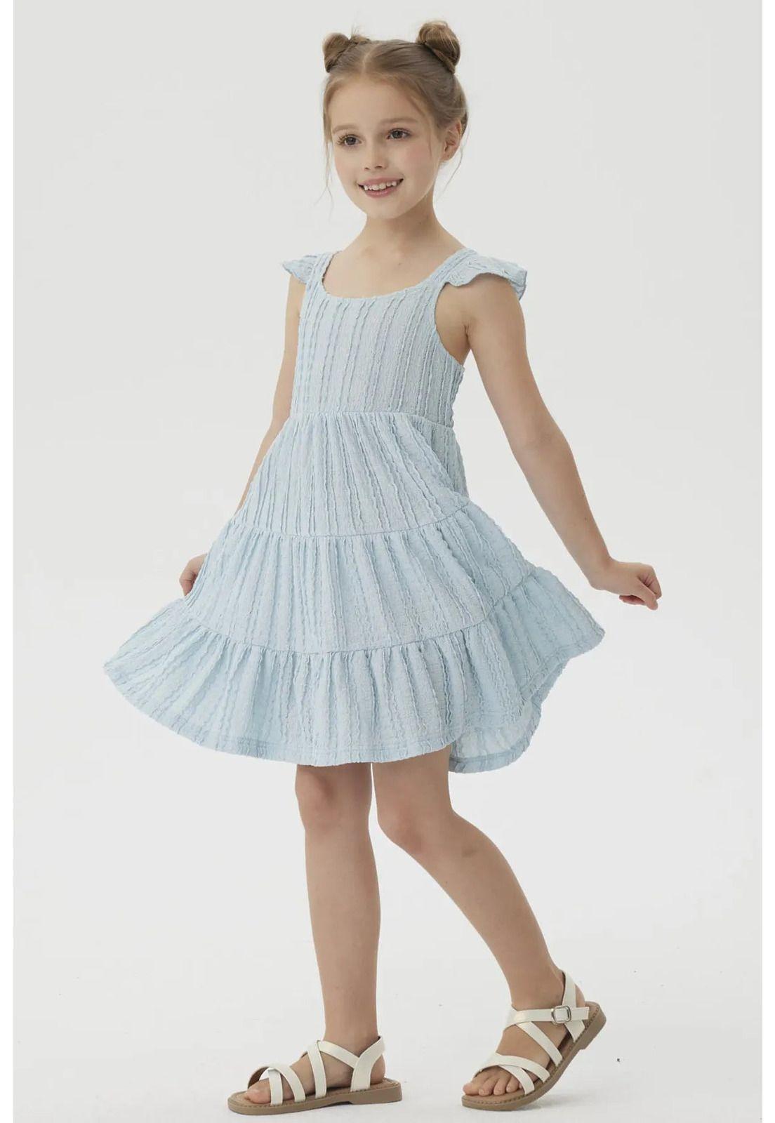 Vestido Niña Textura Y Vuelos Verde Agua-3