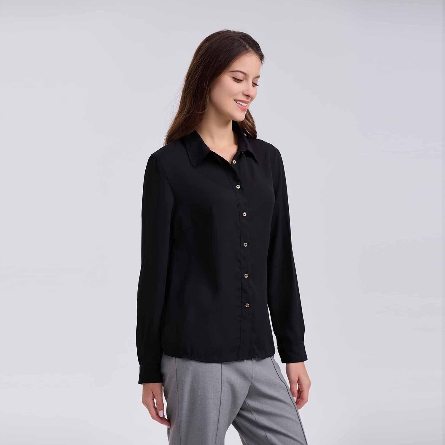 Blusa Mujer Abotónada Crep Largo Negro-1