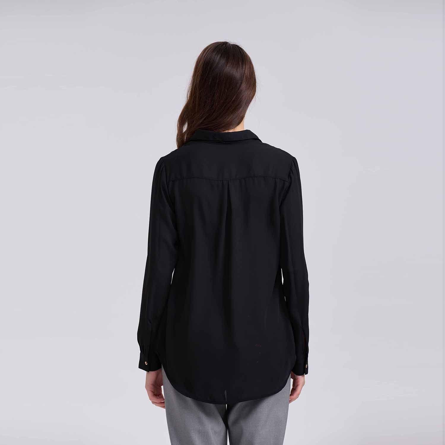 Blusa Mujer Abotónada Crep Largo Negro-2