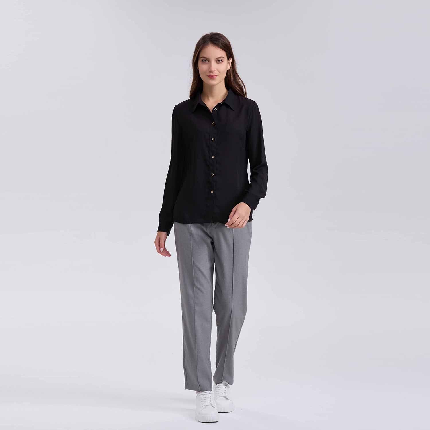 Blusa Mujer Abotónada Crep Largo Negro-3