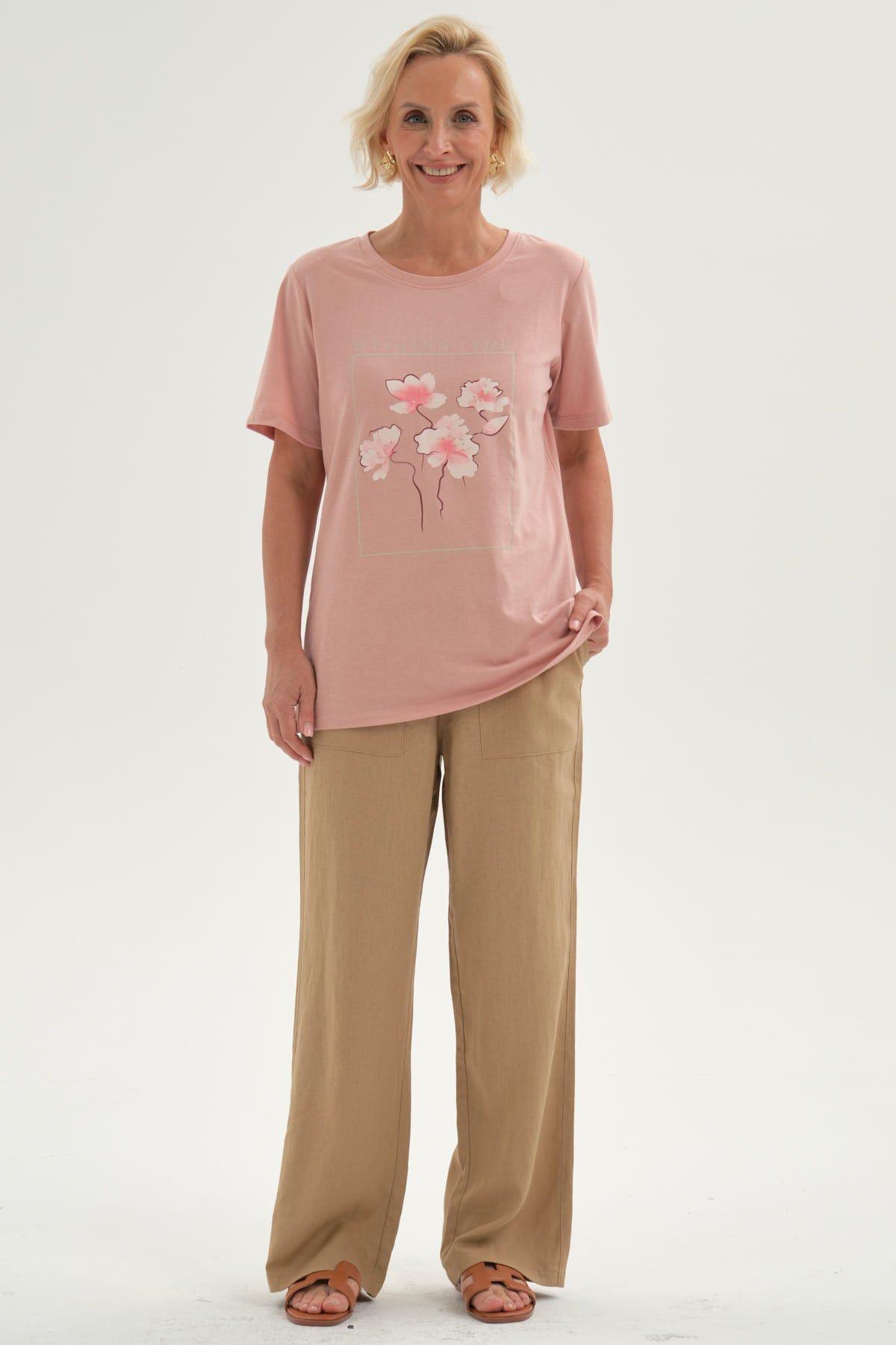 Pantalón Mujer Lino Pretina Elasticada Camel-3