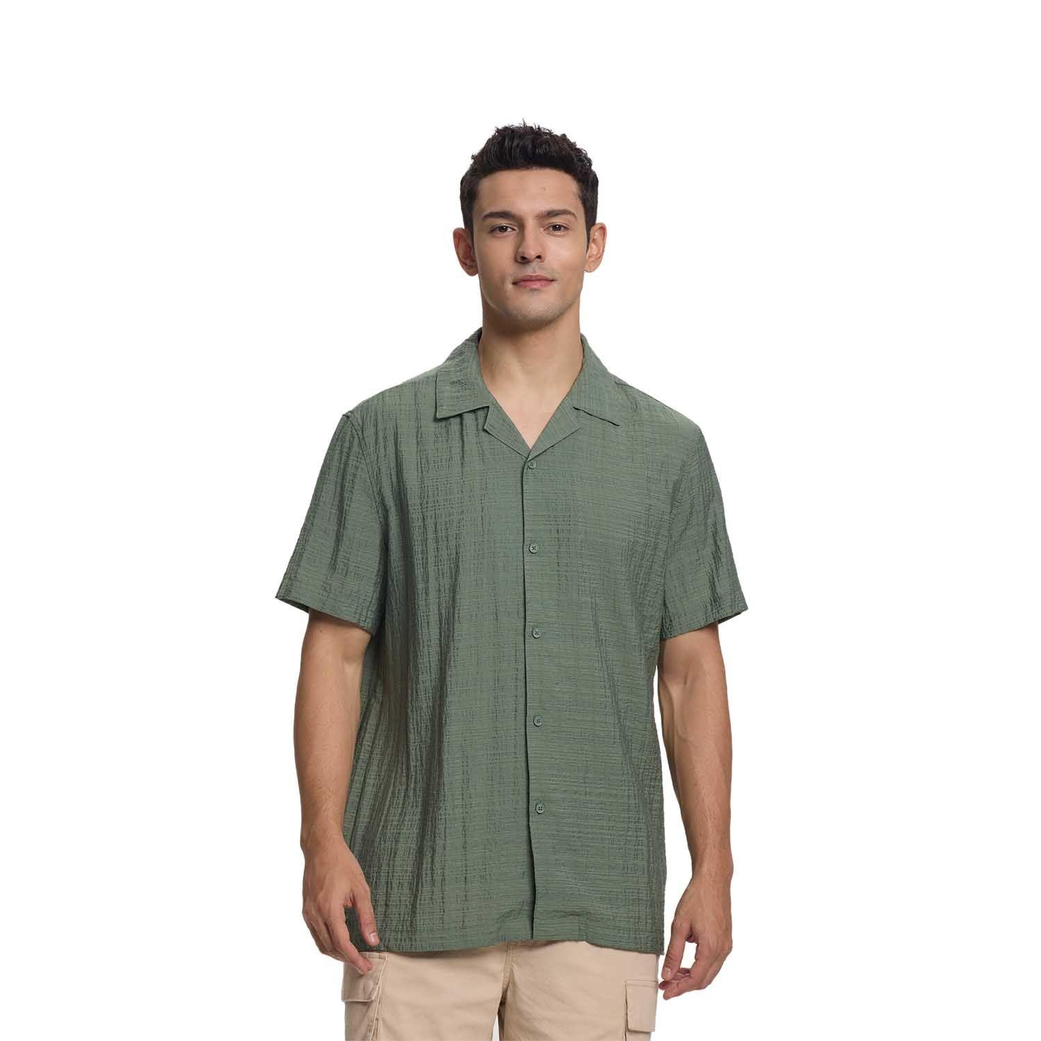 Camisa Hombre Textura Guayabera Verde Militar Fashion's Park-0