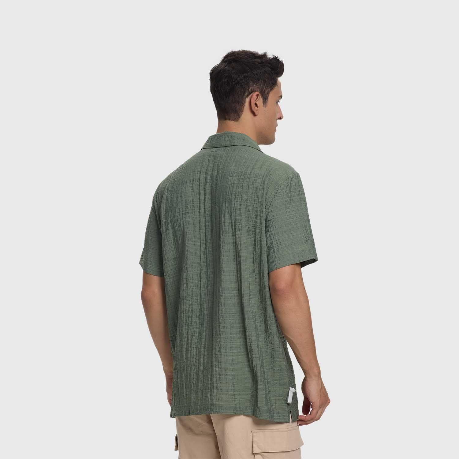 Camisa Hombre Textura Guayabera Verde Militar Fashion's Park-2