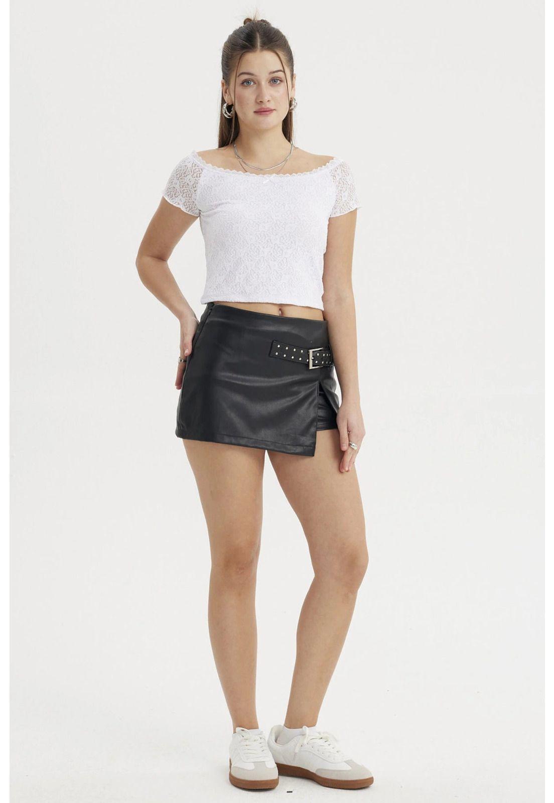 Falda Mujer Short Cinturón Negro- ll-3
