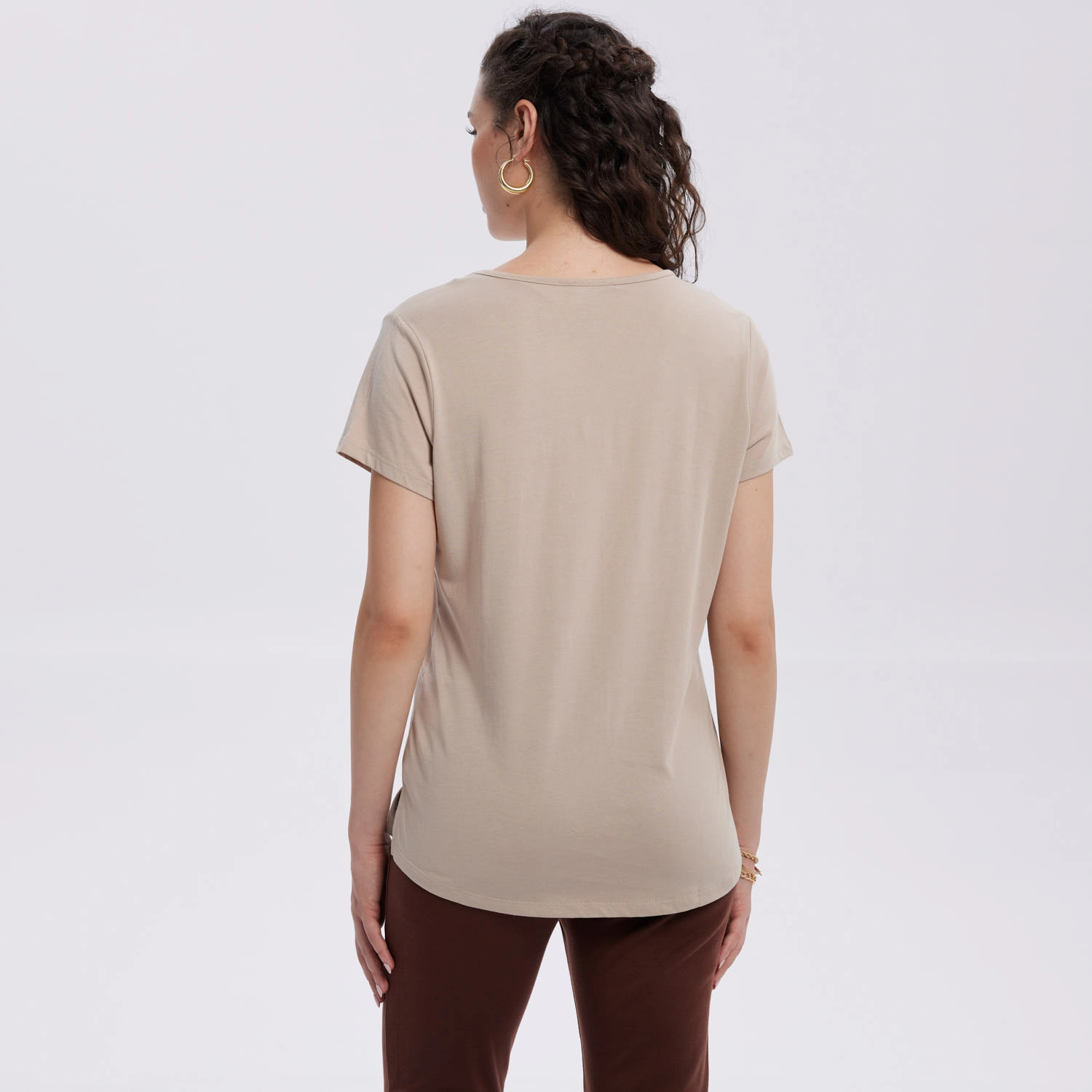 Polera Mujer Print Aplicación Folia Beige-2