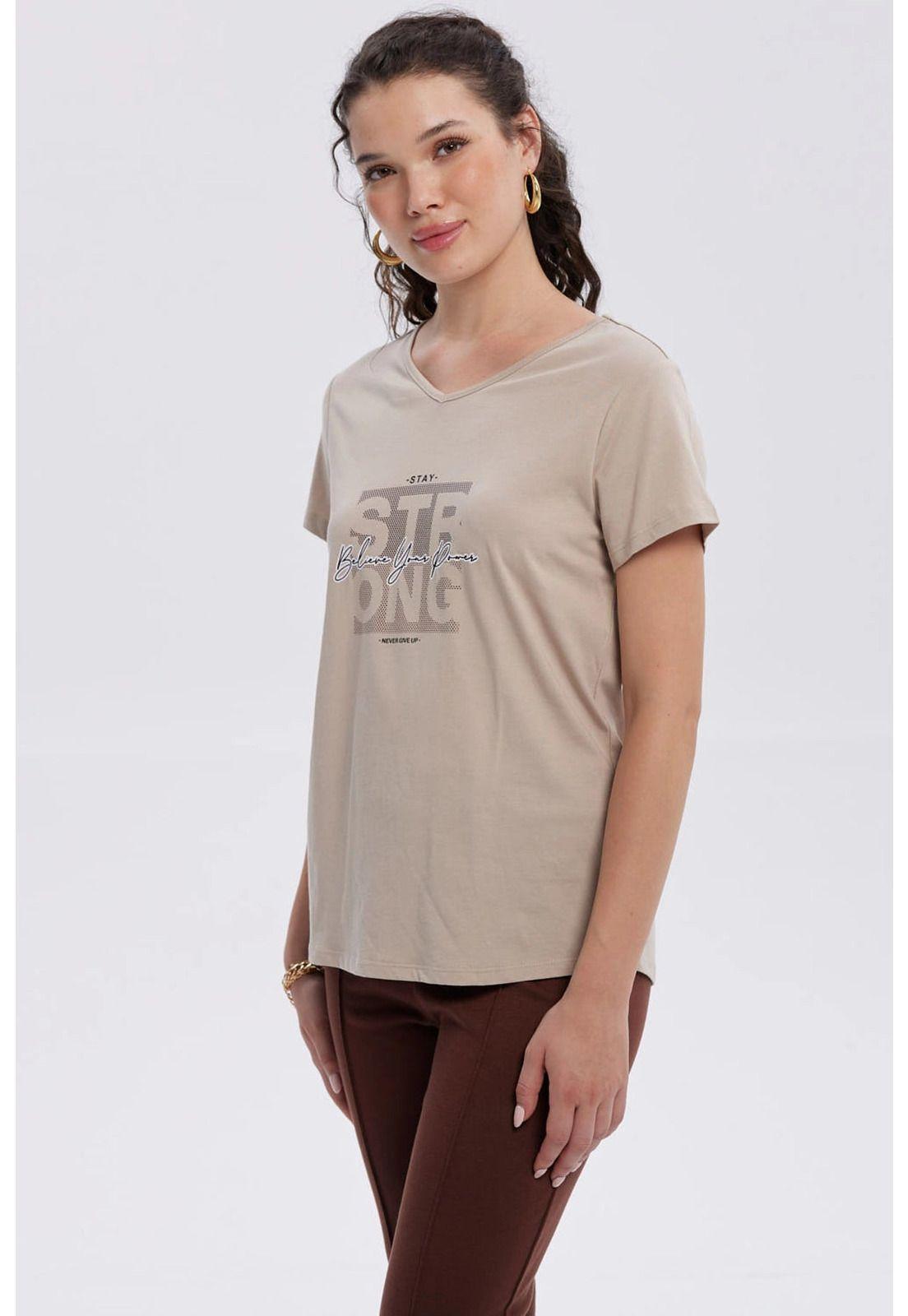 Polera Mujer Print Aplicación Folia Beige-1