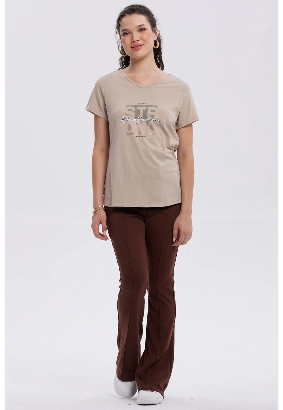 Polera Mujer Print Aplicación Folia Beige-3