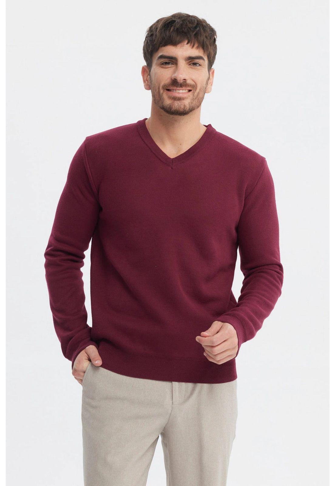 Sweater Hombre Slim Cuello V Rojo-0
