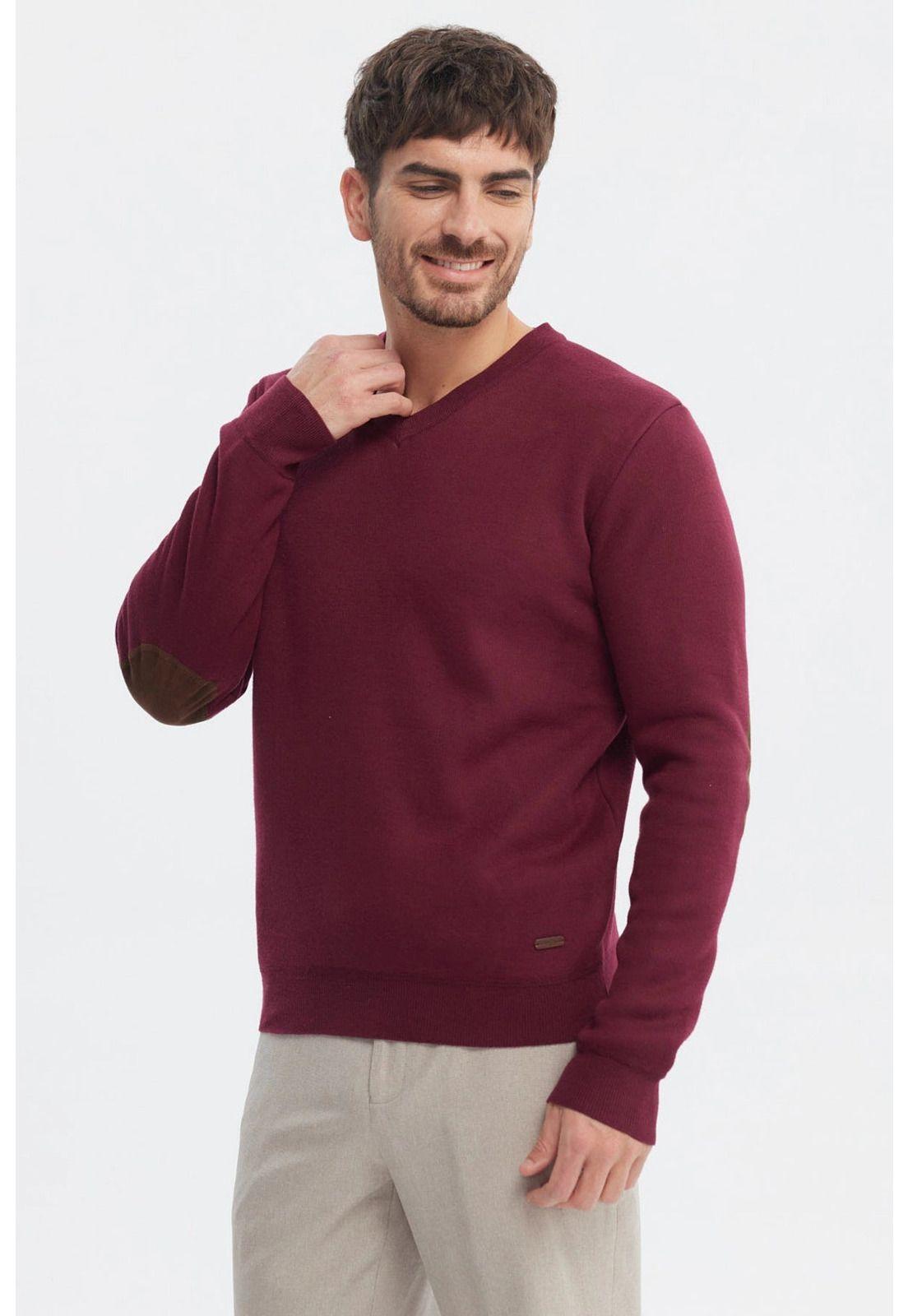 Sweater Hombre Slim Cuello V Rojo-1