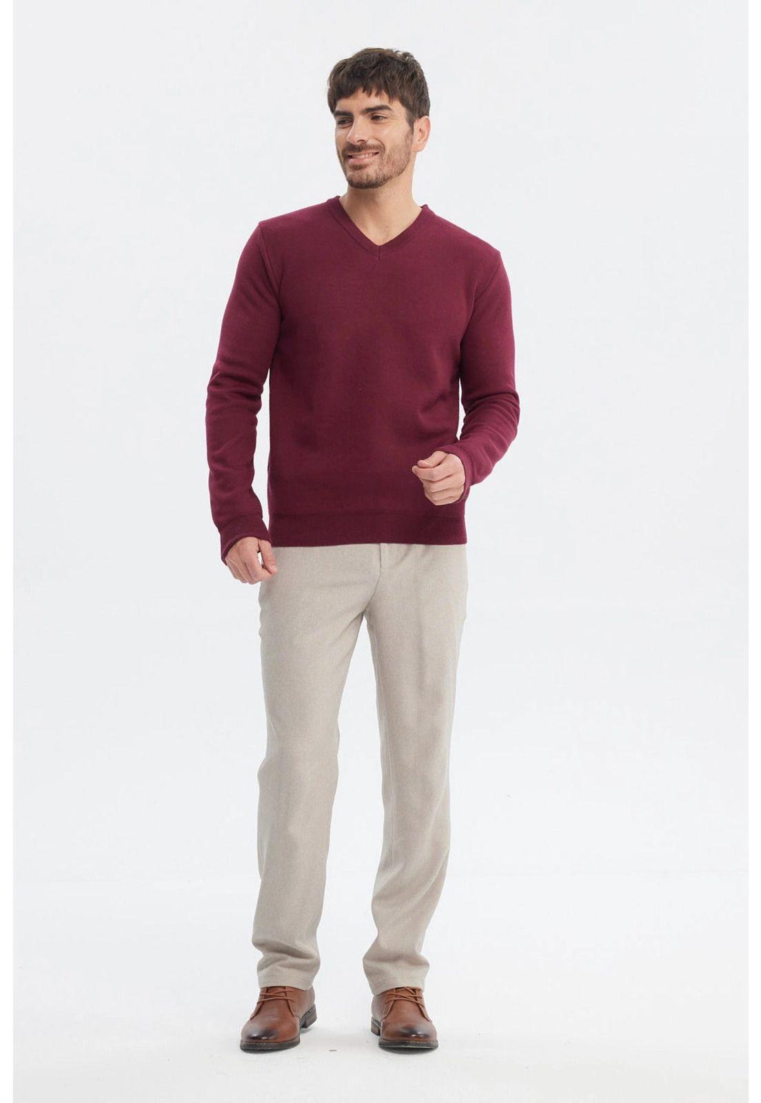 Sweater Hombre Slim Cuello V Rojo-3