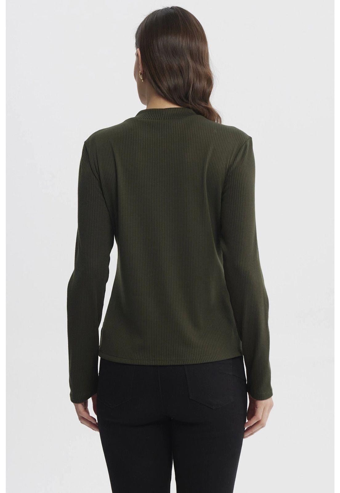 Polera Mujer Rib Lisa Corte Central Verde Musgo-2