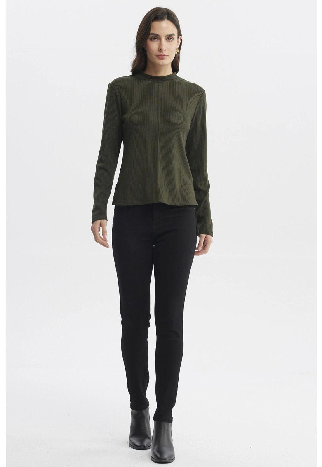 Polera Mujer Rib Lisa Corte Central Verde Musgo-3