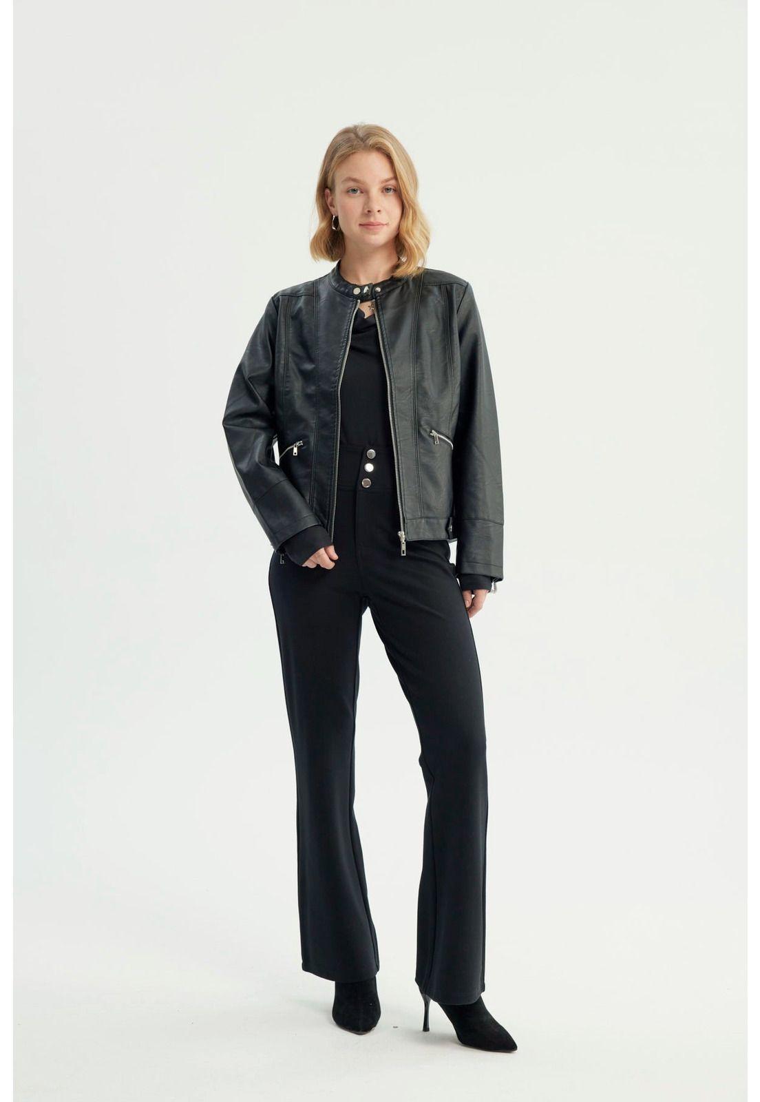 Chaqueta Mujer Ecocuero Negro-3