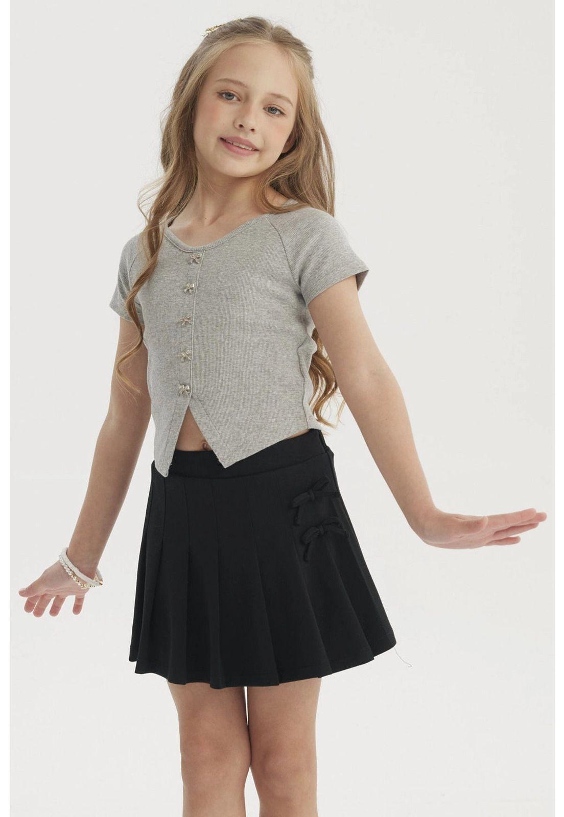 Polera Niña Botones De Lazo Gris Melange-0