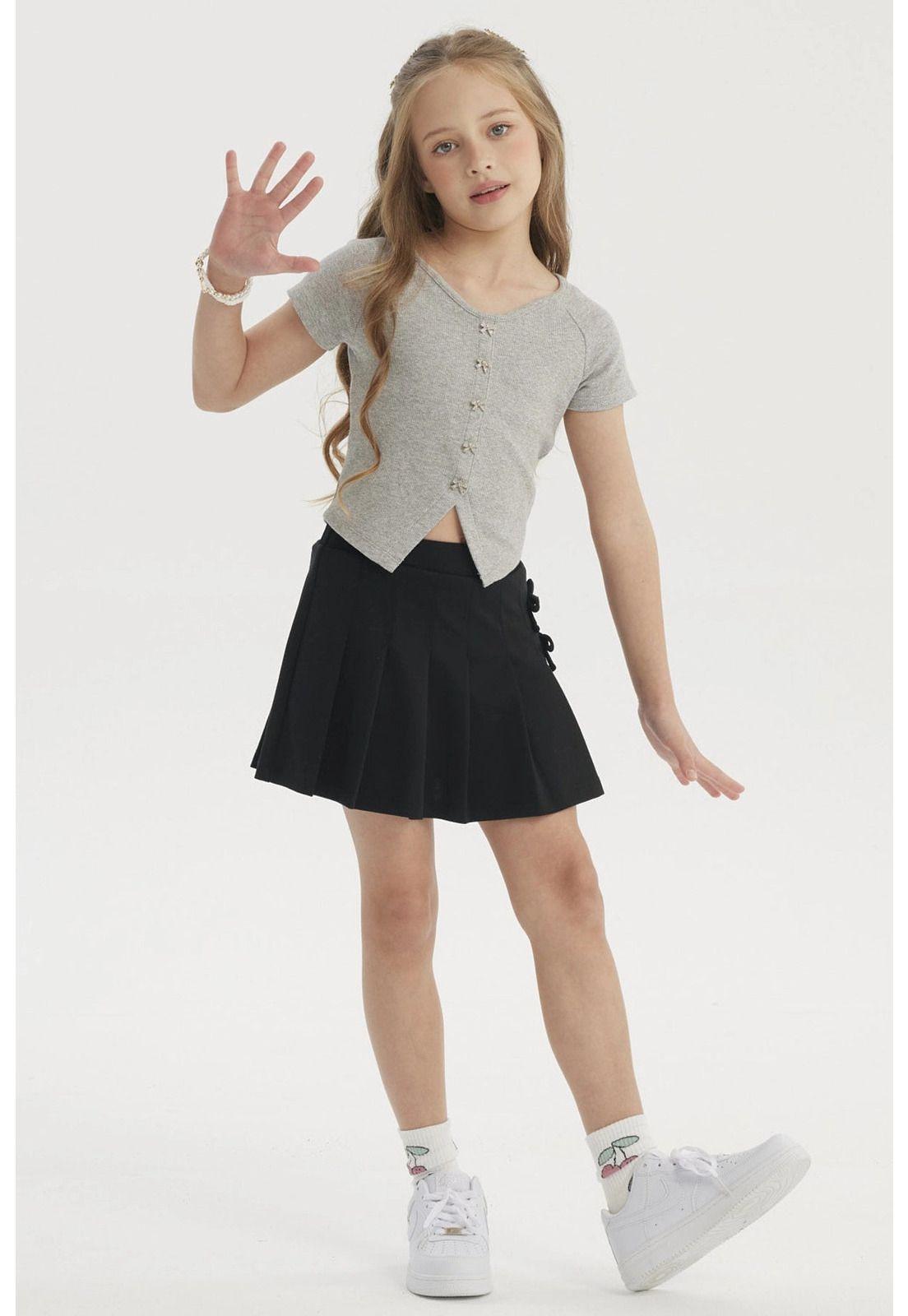 Polera Niña Botones De Lazo Gris Melange-3