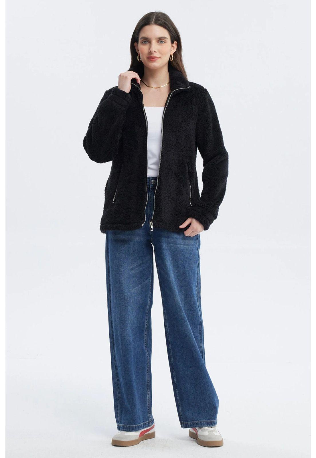 Polar Mujer Básico Peludo Negro-3