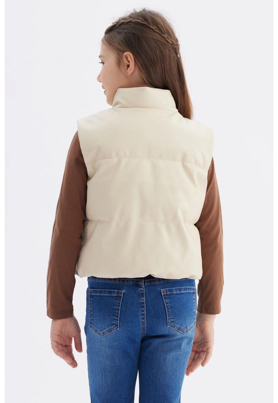 Parka Niña Efecto Cuero Beige - ll-2