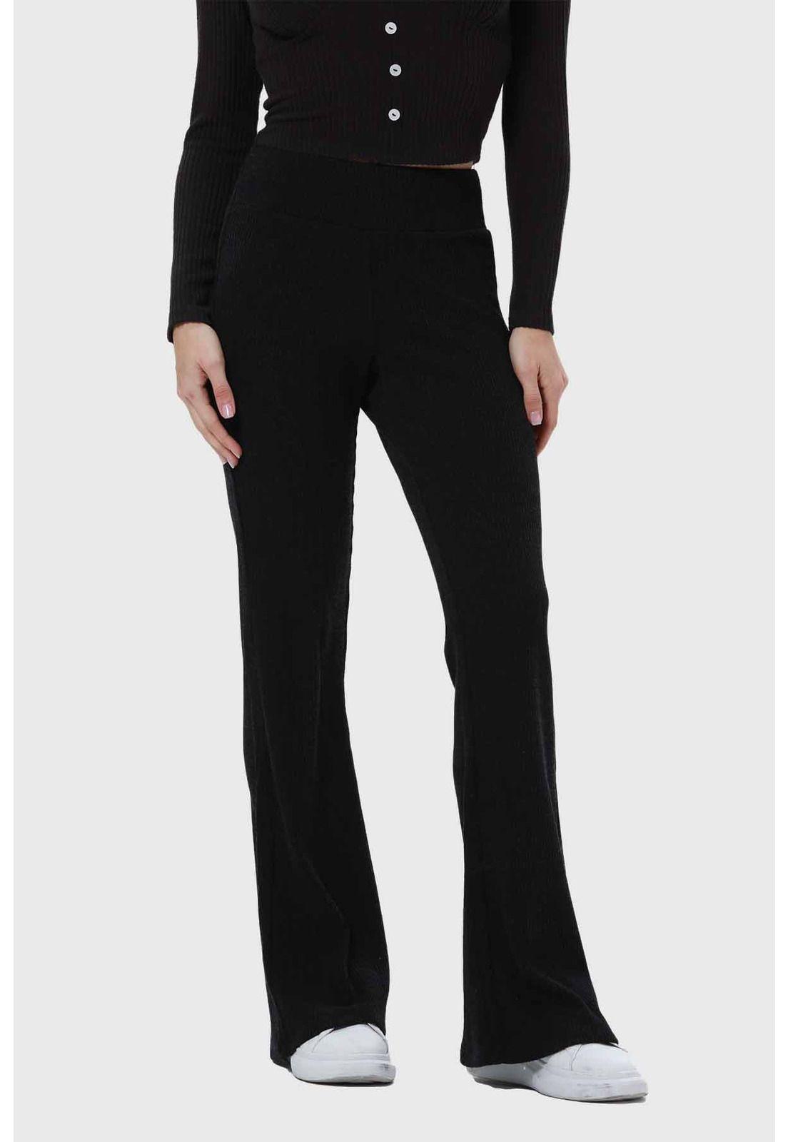 Pantalón Mujer Flare Rib Negro - ll-1