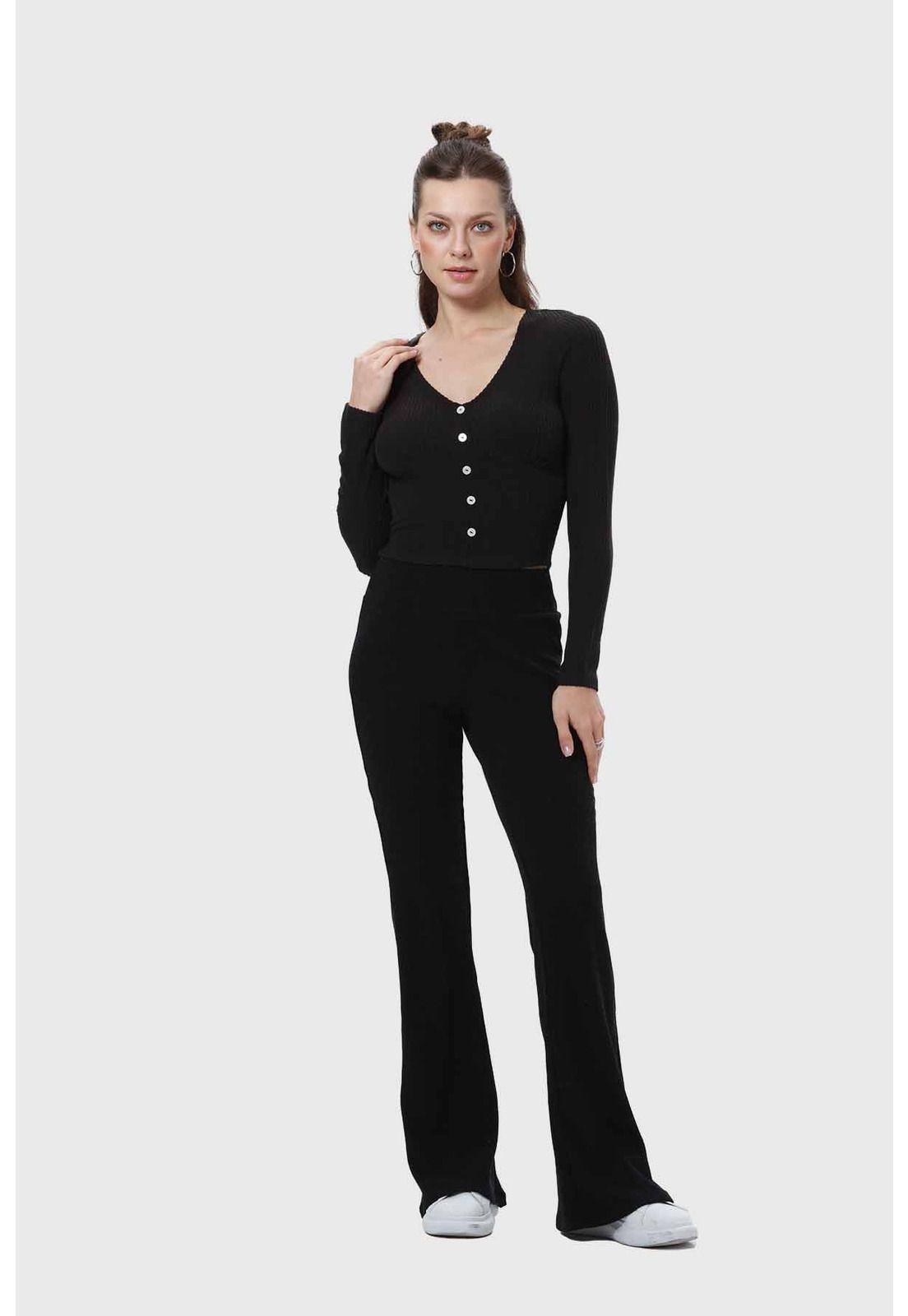 Pantalón Mujer Flare Rib Negro - ll-3