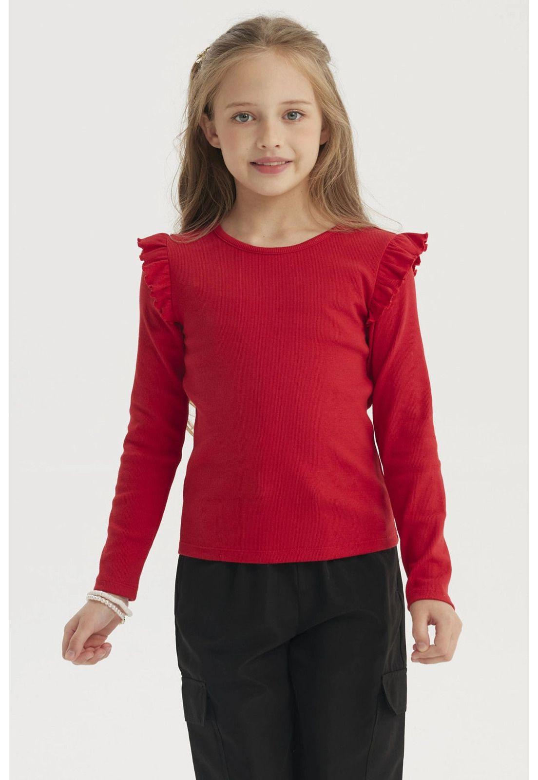 Polera Niña Teen Con Vuelos Rojo-0