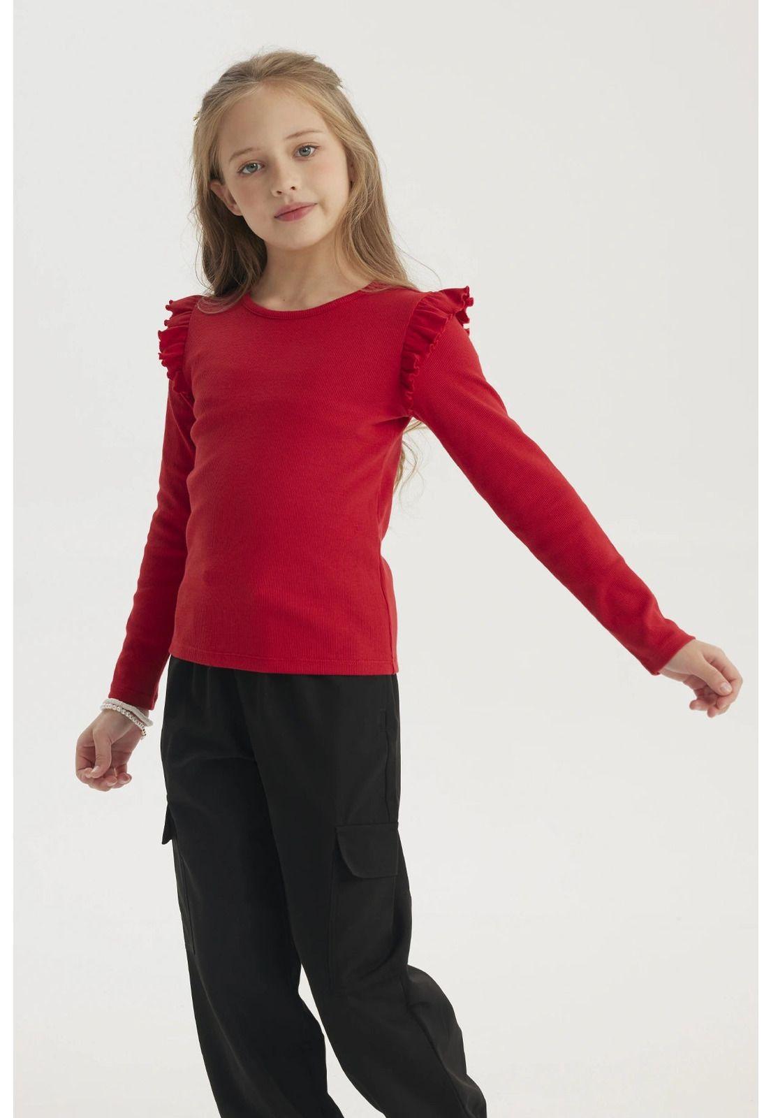 Polera Niña Teen Con Vuelos Rojo-1