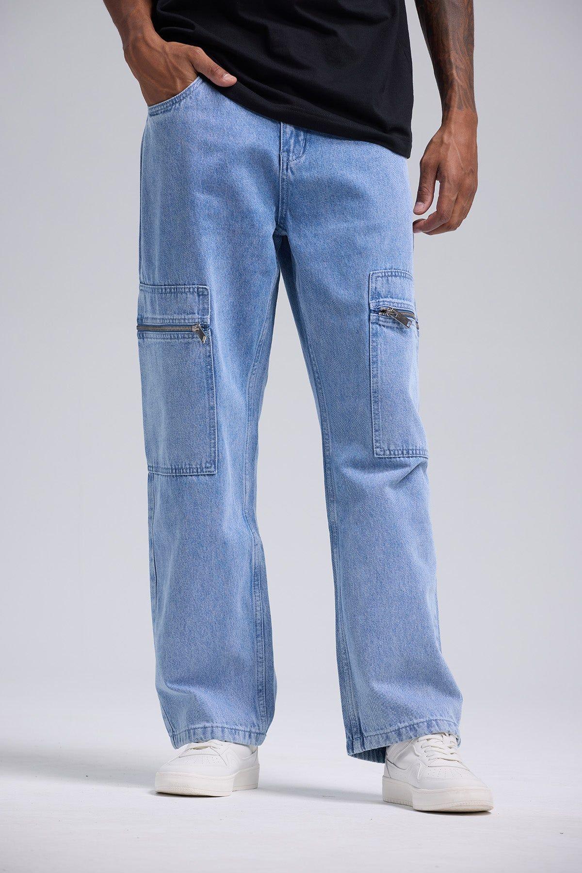 Jeans Hombre Cargo Con Cierre Azul Claro-1