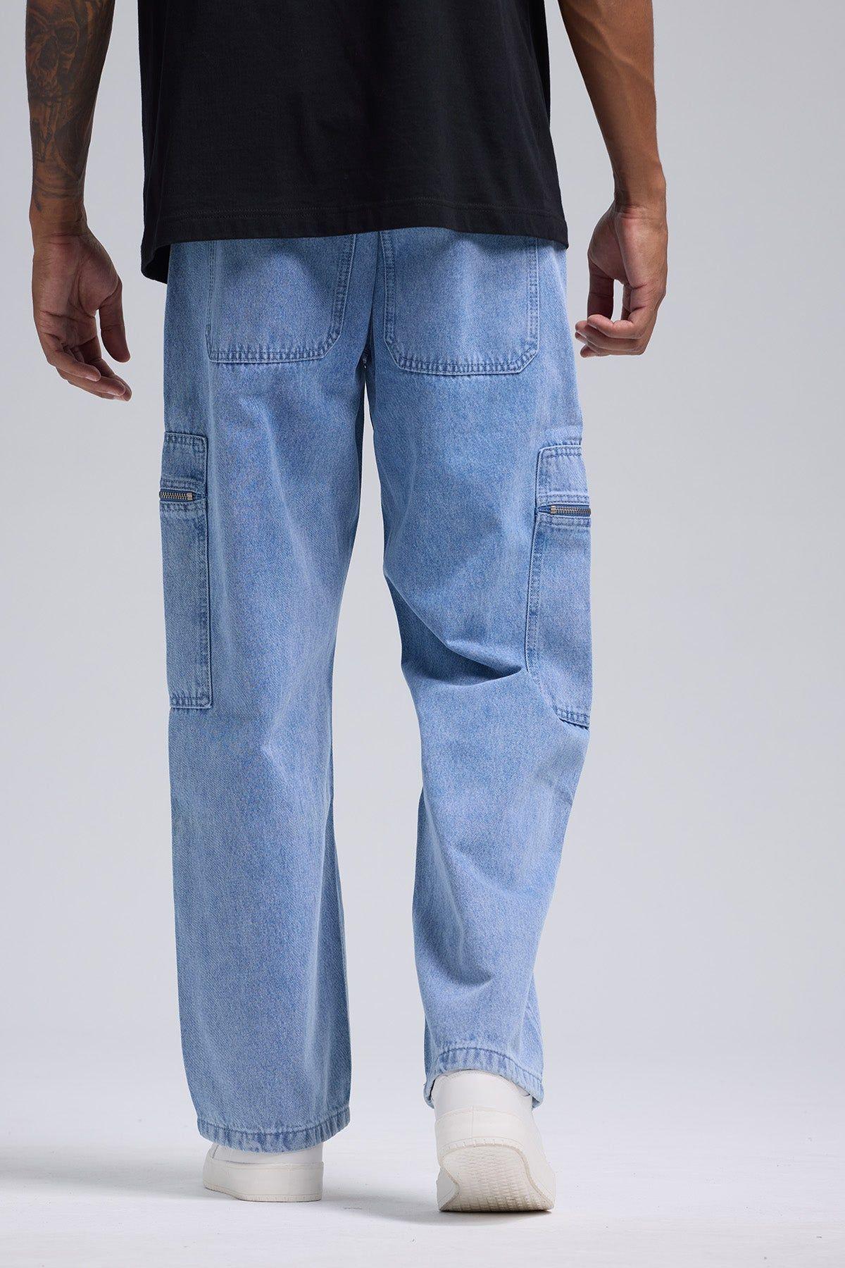 Jeans Hombre Cargo Con Cierre Azul Claro-2