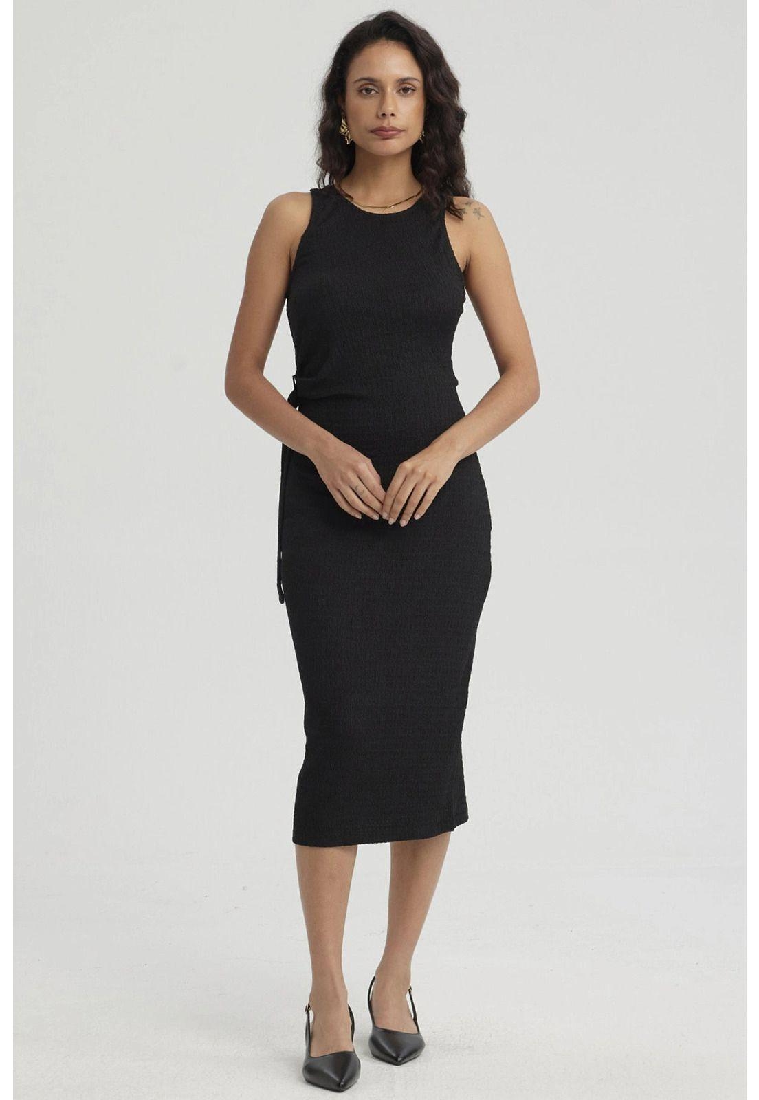 Vestido Mujer Corto Recogido Negro-4