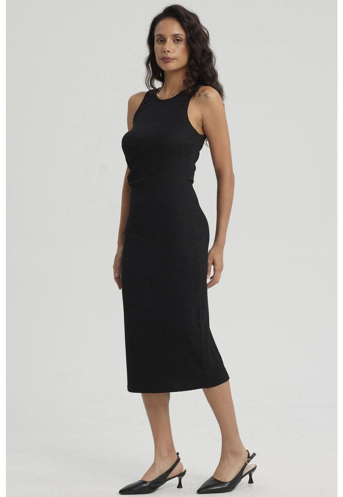 Vestido Mujer Corto Recogido Negro-5
