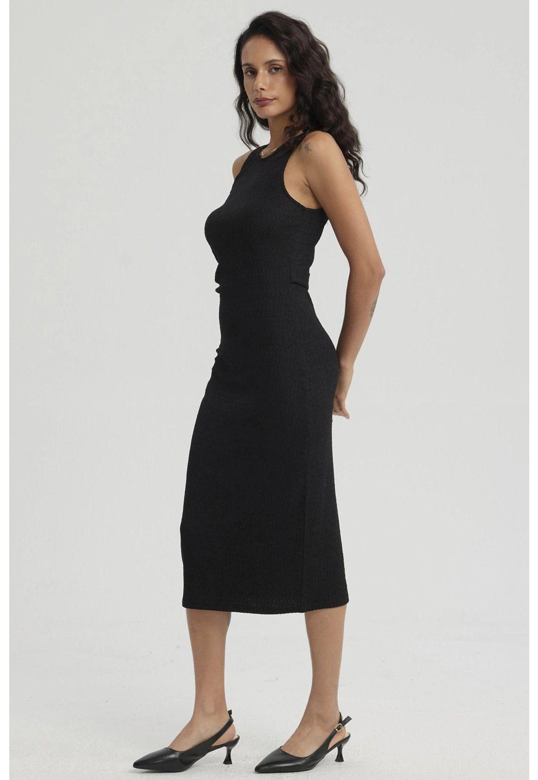 Vestido Mujer Corto Recogido Negro-7