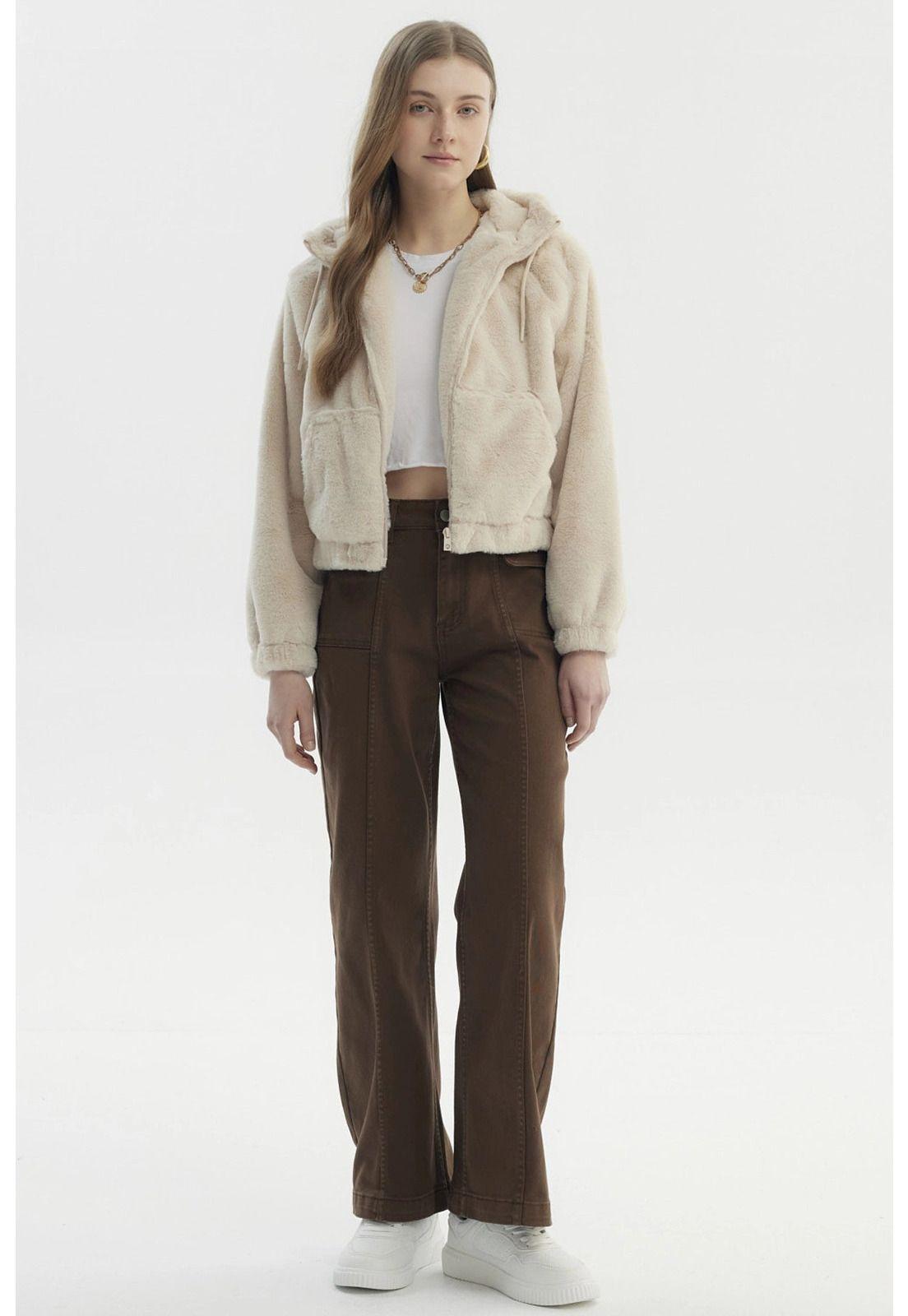 Chaqueta Mujer Polar Suave Beige Claro-3