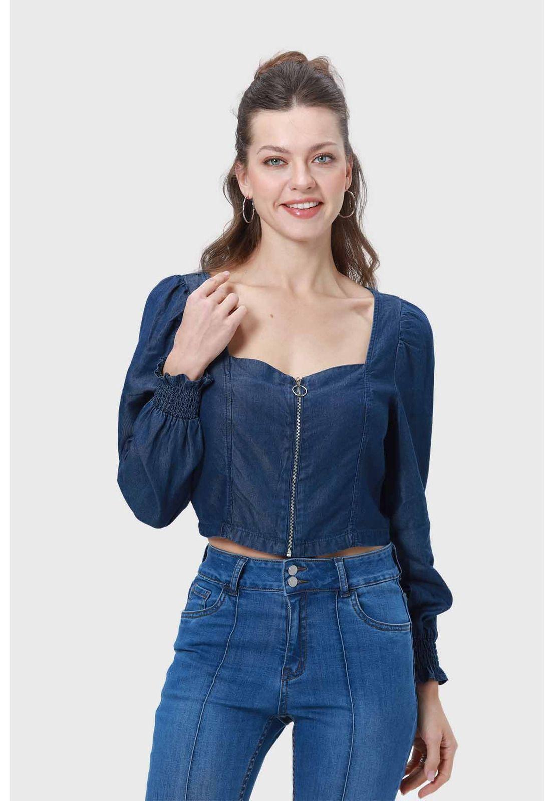 Blusa Mujer Escote Corazón Azul-0