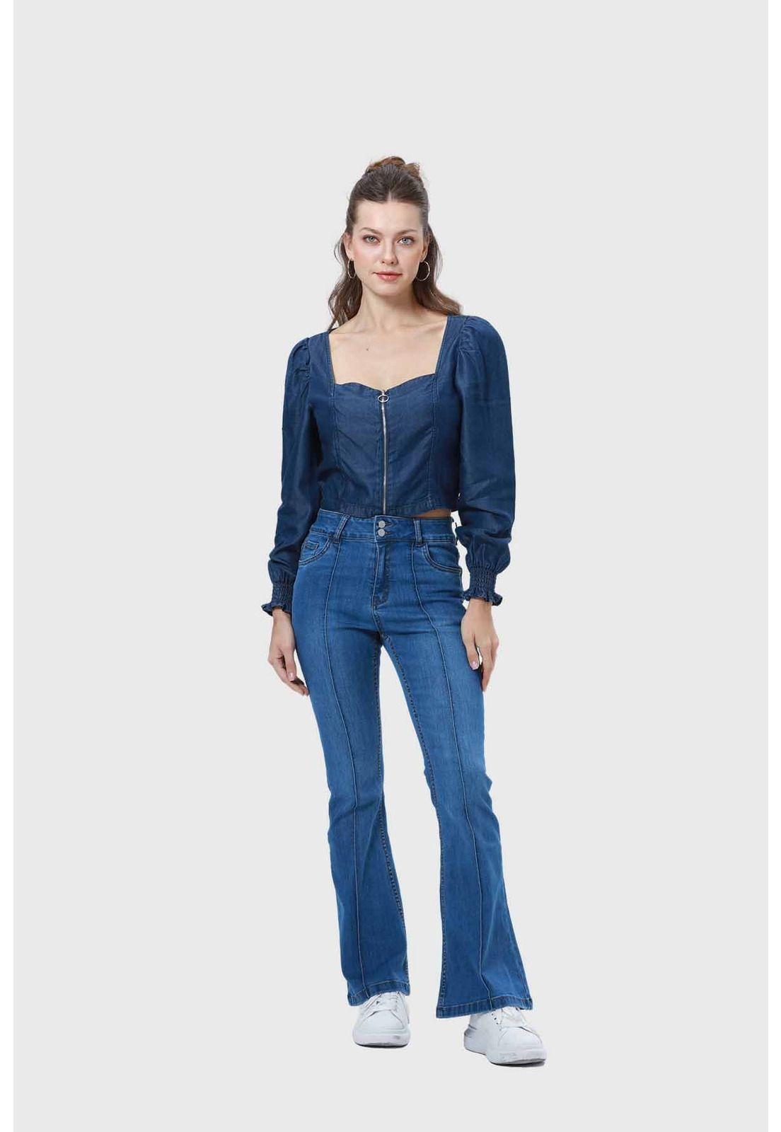 Blusa Mujer Escote Corazón Azul-3