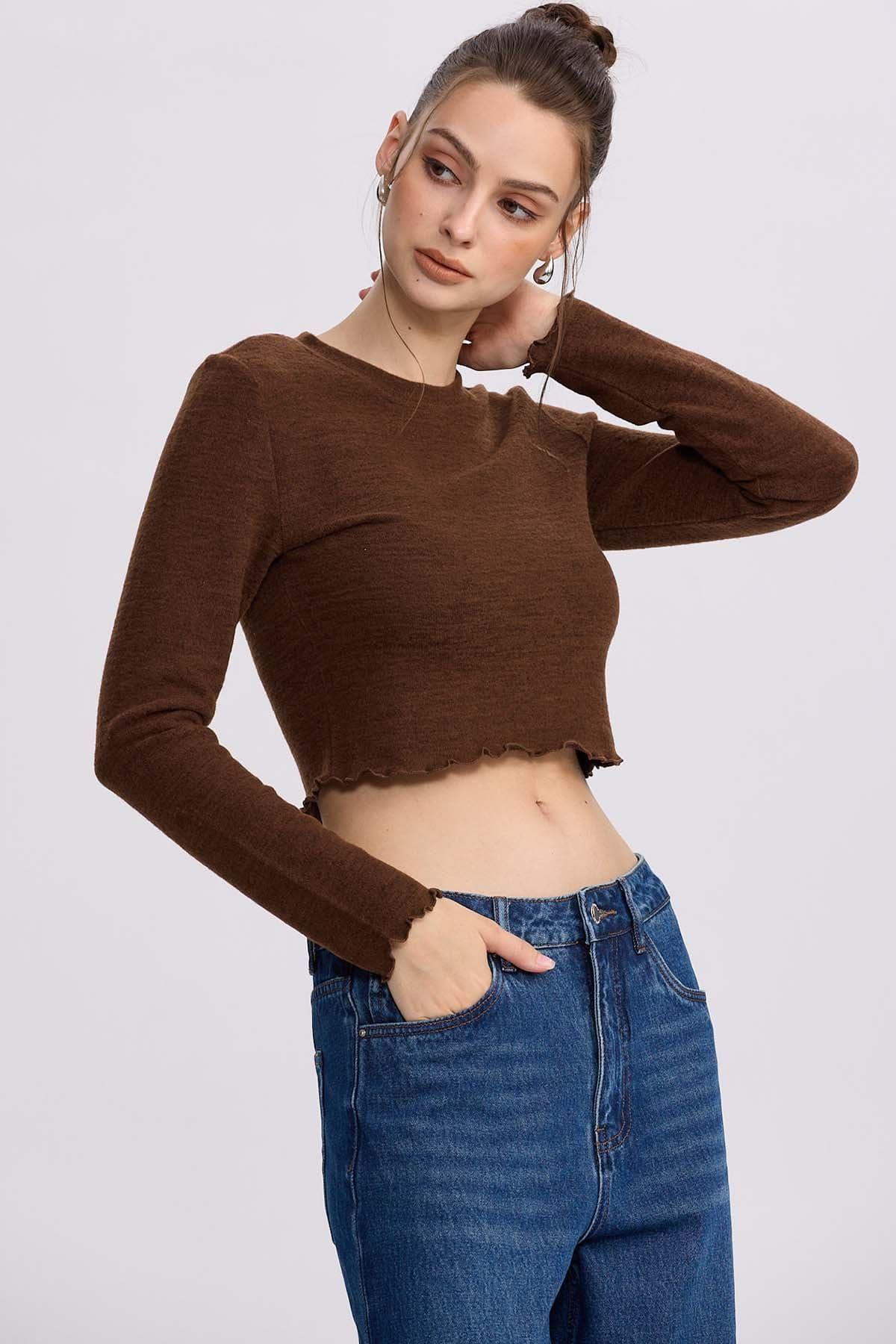 Sweater Mujer Crop Cafe-1