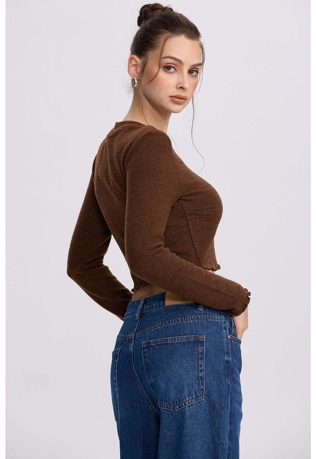 Sweater Mujer Crop Café-2